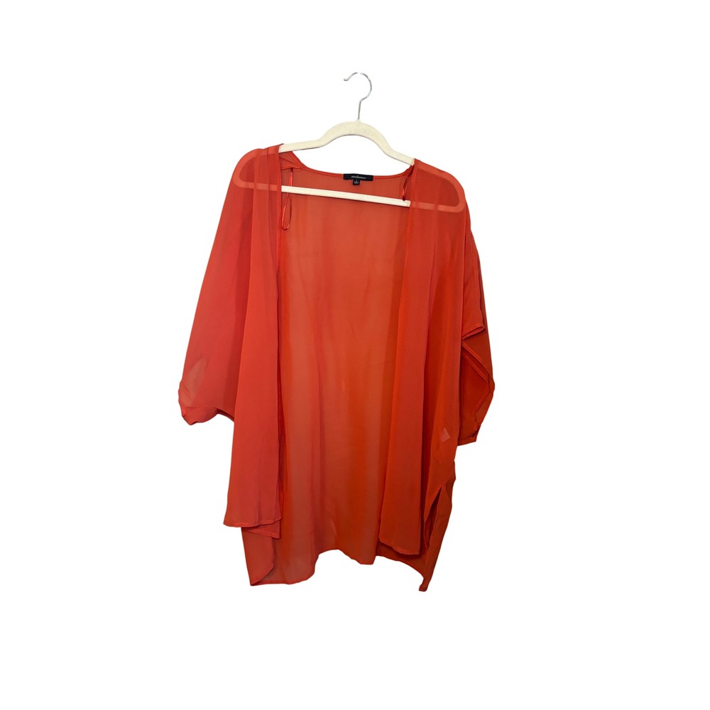 Ambiance Womens‎ Kimono L Orange Sheer Open Front Chiffon Cardigan Boho Beach